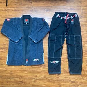 FLOW Pro Men's Black Gray Jiu Jitsu Gi Kimono + Pants Set Size A2 Sporty MMA